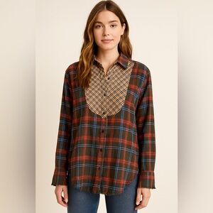 We the Free plaid mixed prints button down flannel shirt sz M